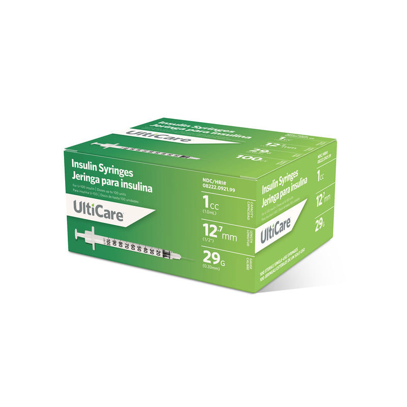 UltiCare U-100 Insulin Syringes, 1cc - 29G x 12.7mm (1/2"), 100ct box