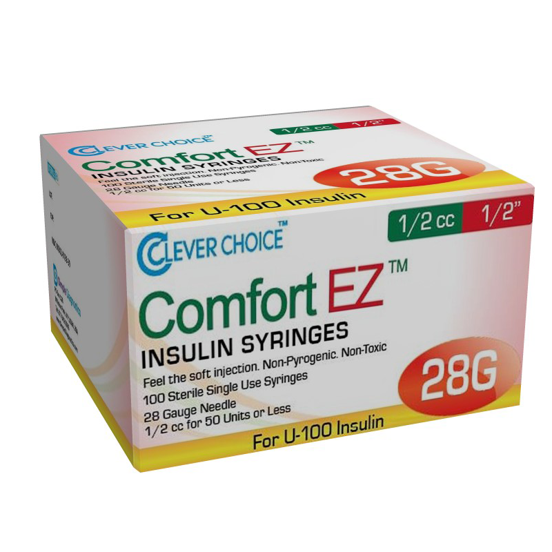 Clever Choice Comfort EZ Insulin Syringes 28G U-100 1/2 cc 1/2 ...