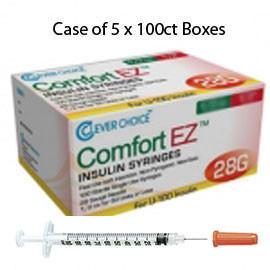 Case of 5 Clever Choice Comfort EZ Insulin Syringes - 31G U-100 1 cc 5/16  - BX 100